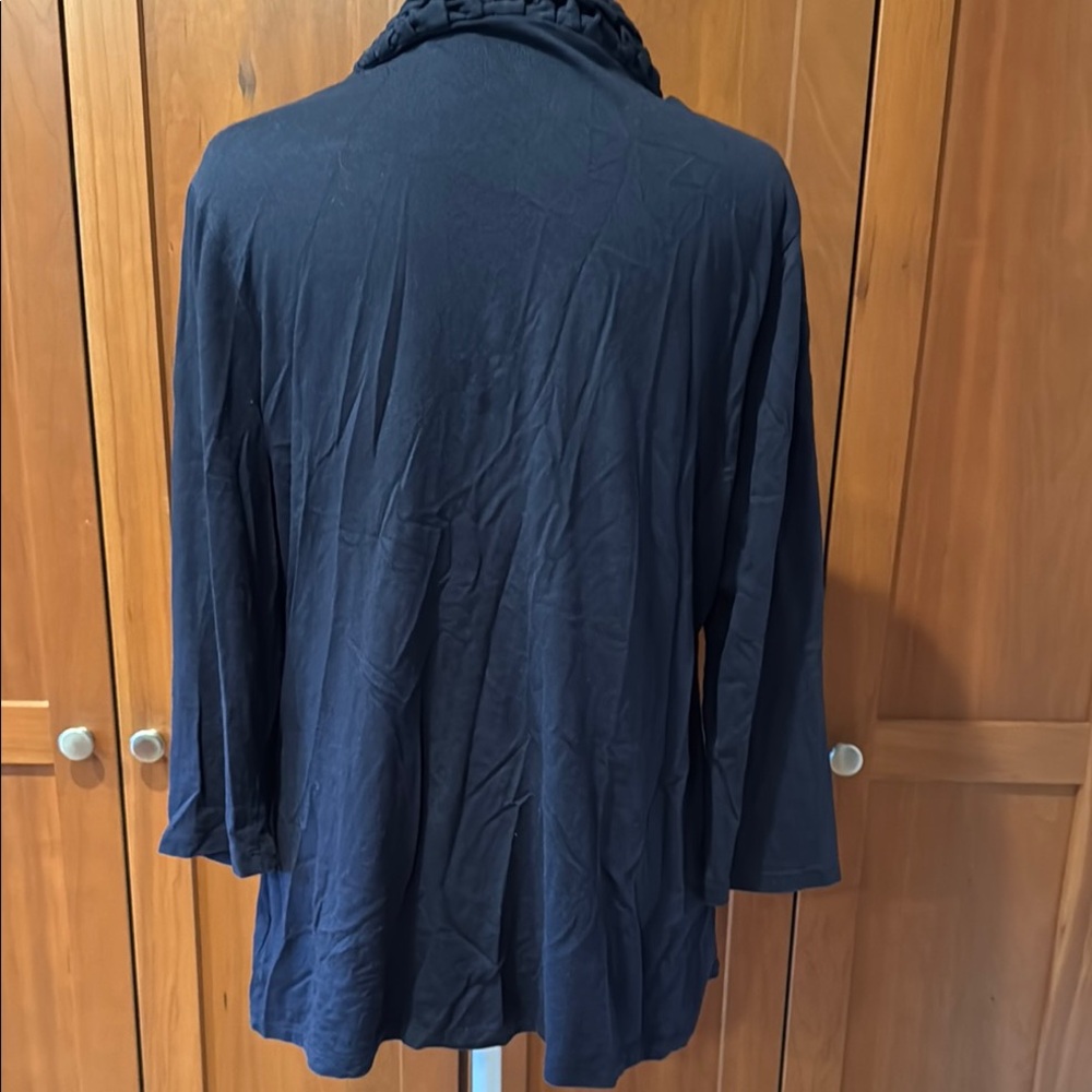 Navy Blue Ruffled Open Cardigan Shrug - Picture 3 of 3